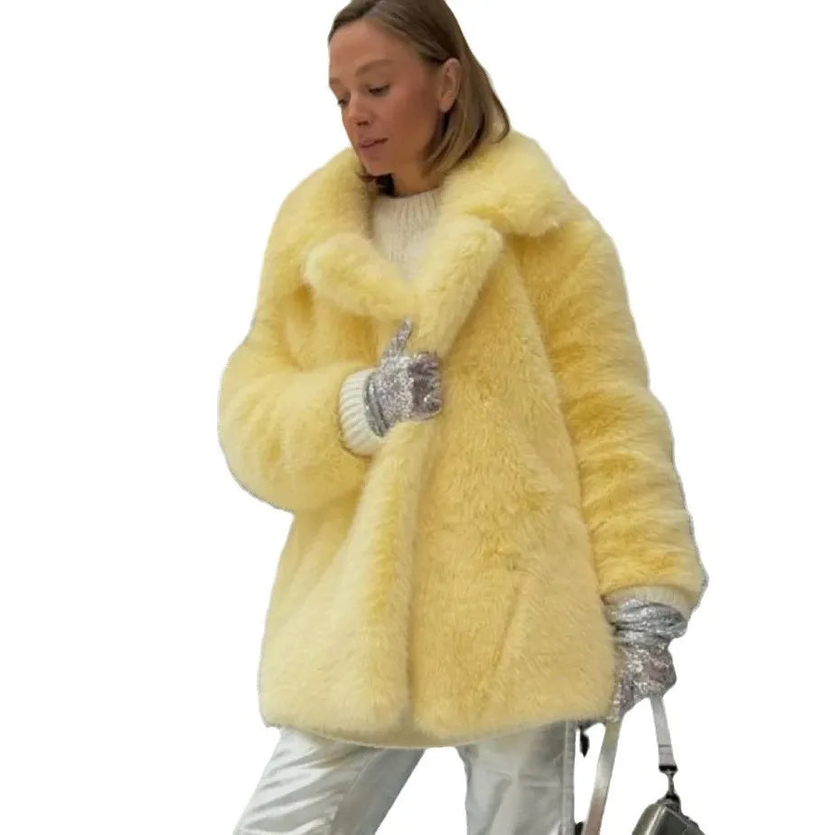 Autumn Winter Thick Warm Faux Fur Coat Medium Length Fox Fur Coat Casual High Quality Fluffy Jacket Abrigos De Peluche De Mujer