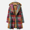 Womens Casual Plaid Cardigan Long Sleeve Zipper Hooded Vintage Pocket Duster Sweater Cardigan Womens Knit Jackets Ropa De Mujer