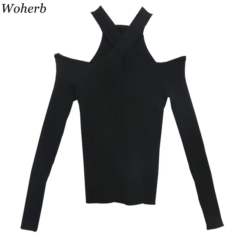 Y2K Off-Shoulder Knit Sweater