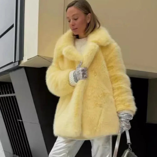 Autumn Winter Thick Warm Faux Fur Coat Medium Length Fox Fur Coat Casual High Quality Fluffy Jacket Abrigos De Peluche De Mujer