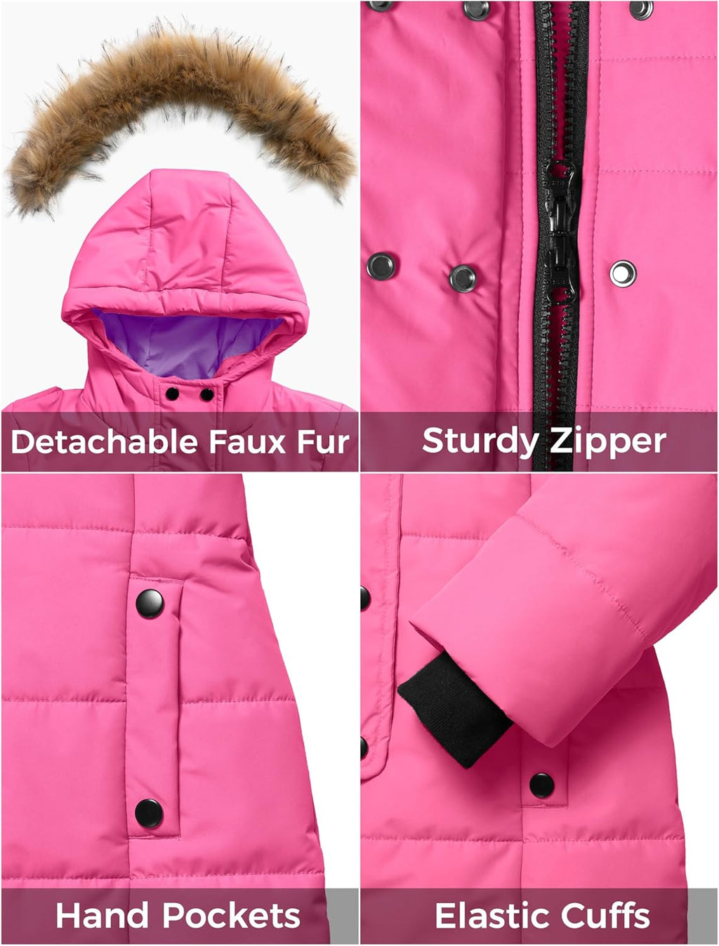 Girls' Long Winter Coat Waterproof Warm Puffer Jacket Hooded Snow Parka